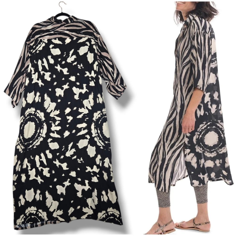 Alembika Shayna Safari Shirt Dress Maxi Pockets Zebra Print  NEW $324 Medium - Picture 10 of 16